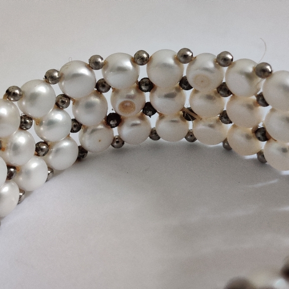 Genuine Three Row Freshwater Cultured Pearls Bracelet - Picture 6 of 14